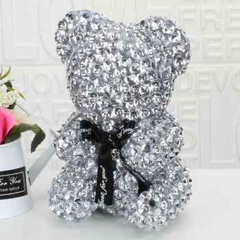 25cm Full Diamond Floare Trandafir Îmbrățișare de Urs Creative Mărturisire Ziua Îndrăgostiților Cadou de Nunta Veșnică Floare Îmbrățișare de urs Urs