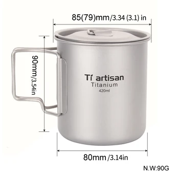 Tiartisan Accesorii de Bucătărie în aer liber mâner Pliabil din titan pur 420ML de cafea ceasca/cana acasă picnic ceașcă de ceai Imagine 0
